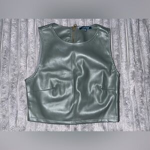 Green Faux Leather Crop Top